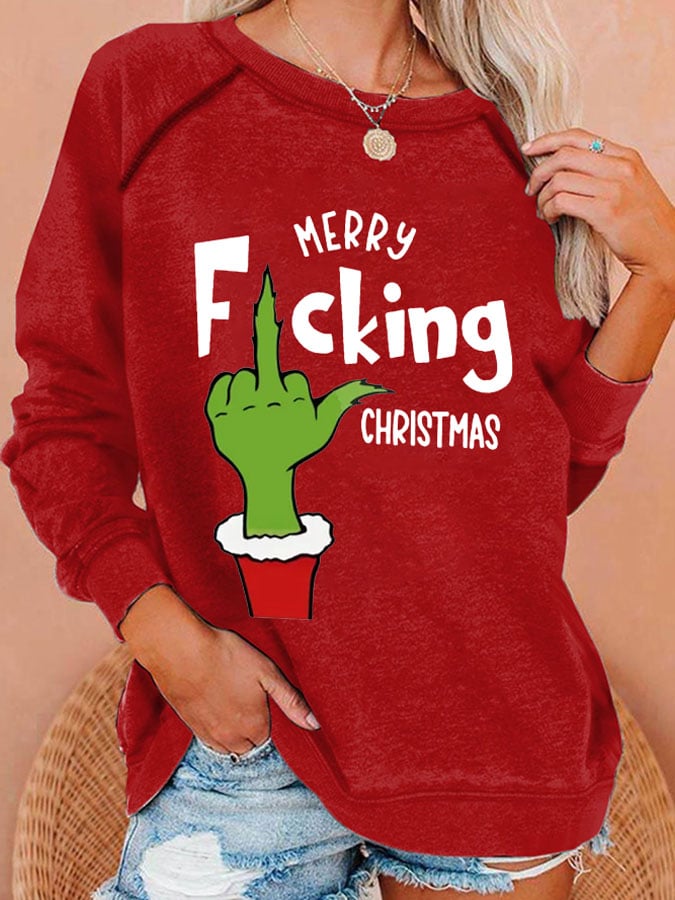 Women's Merry F*cking Christmas Print Casual Sweatshirt