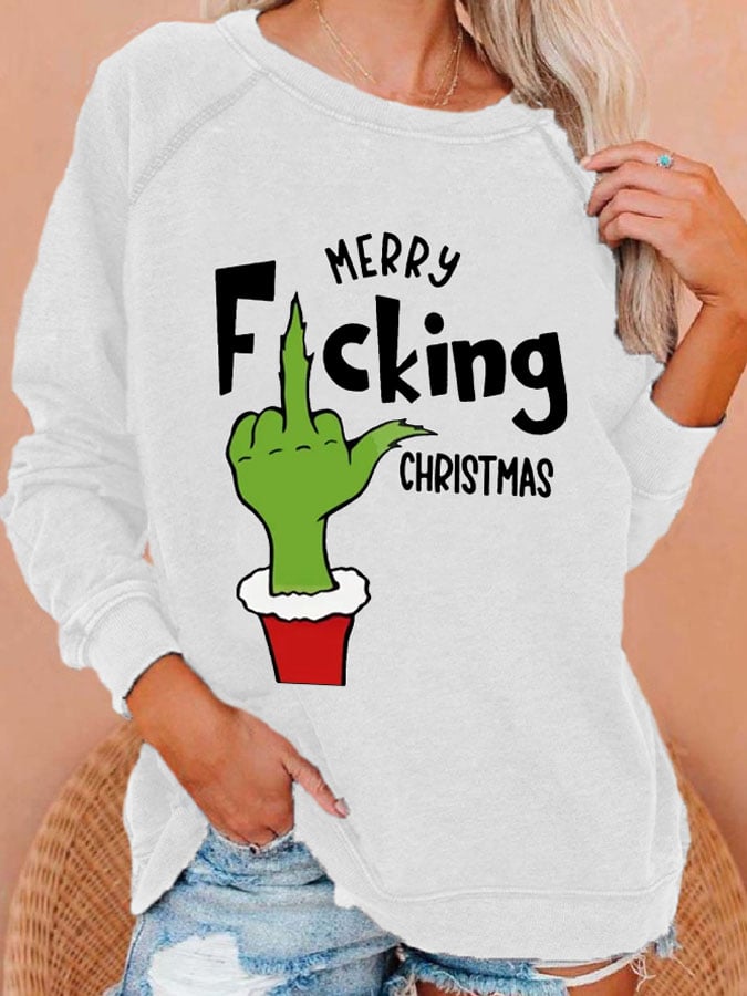 Women's Merry F*cking Christmas Print Casual Sweatshirt