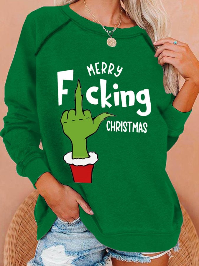Women's Merry F*cking Christmas Print Casual Sweatshirt