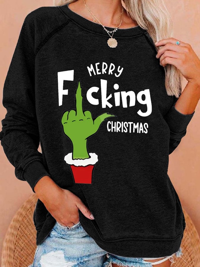 Women's Merry F*cking Christmas Print Casual Sweatshirt