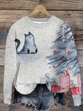 Women's Christmas Cute Cat Print Casual Sweater