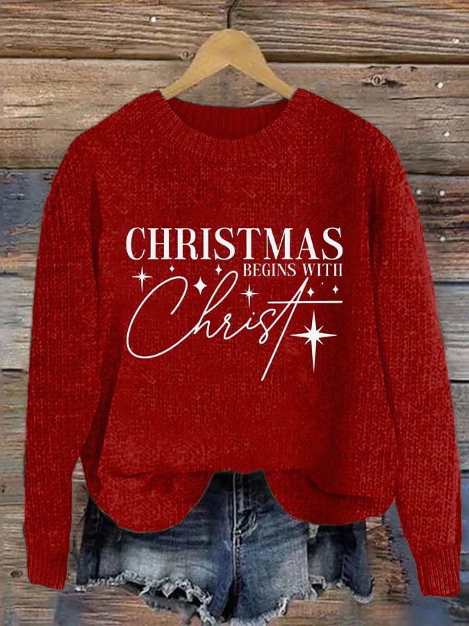 Women's Christmas Begins With Christ Sweatshirt Print Casual Sweatshirt