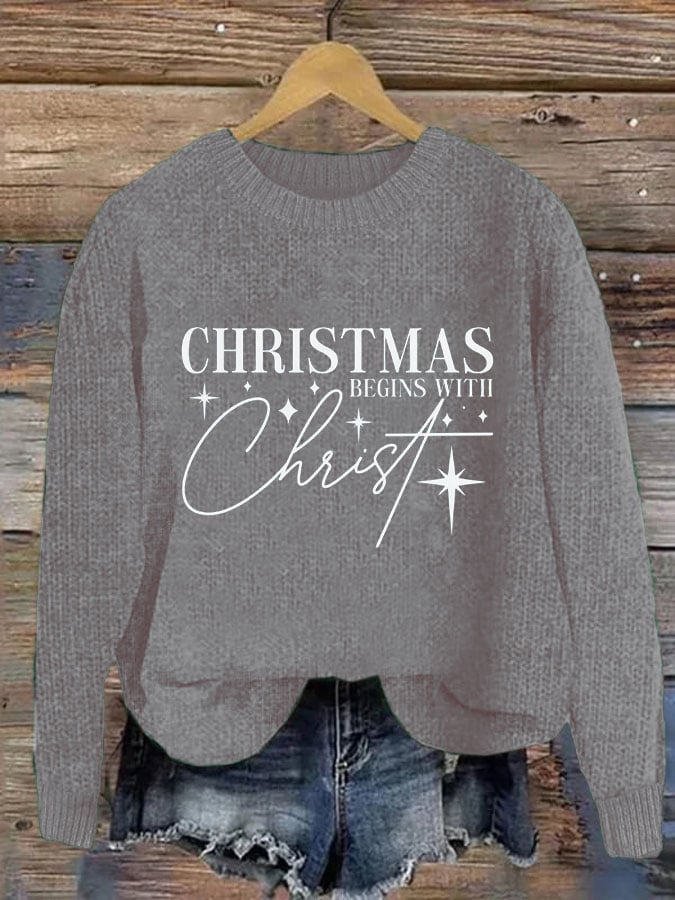Women's Christmas Begins With Christ Sweatshirt Print Casual Sweatshirt