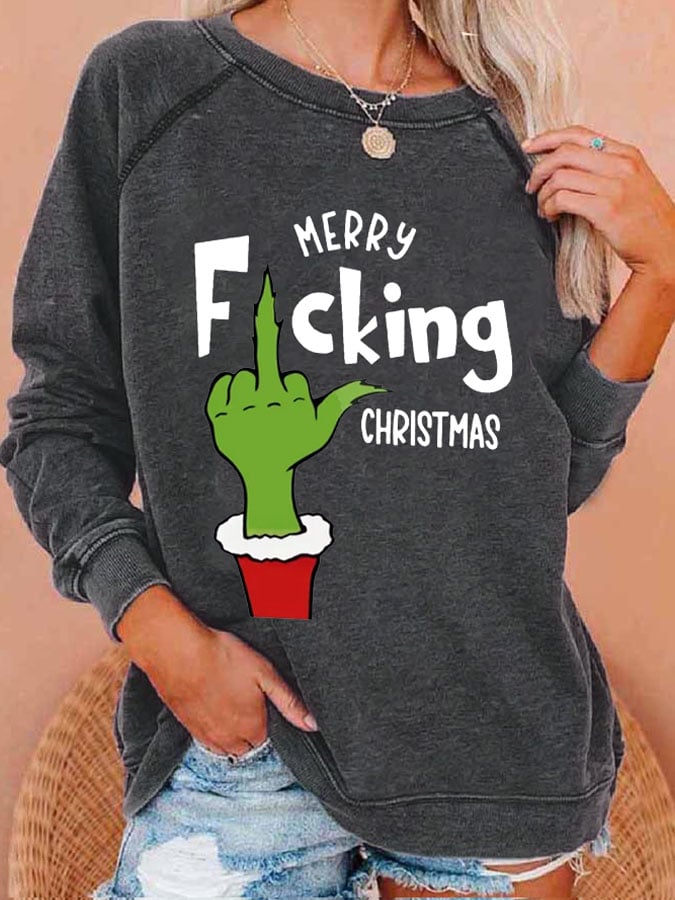 Women's Merry F*cking Christmas Print Casual Sweatshirt