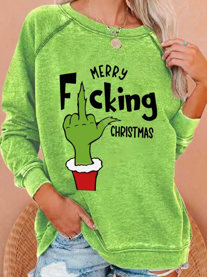 Women's Merry F*cking Christmas Print Casual Sweatshirt