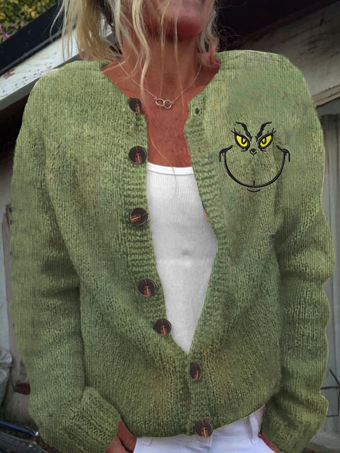 Women's Casual Christmas Print Knitted Cardigan