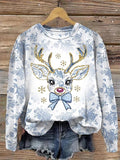 Women's Colorful Glitter Christmas Reindeer Casual Sweatshirt