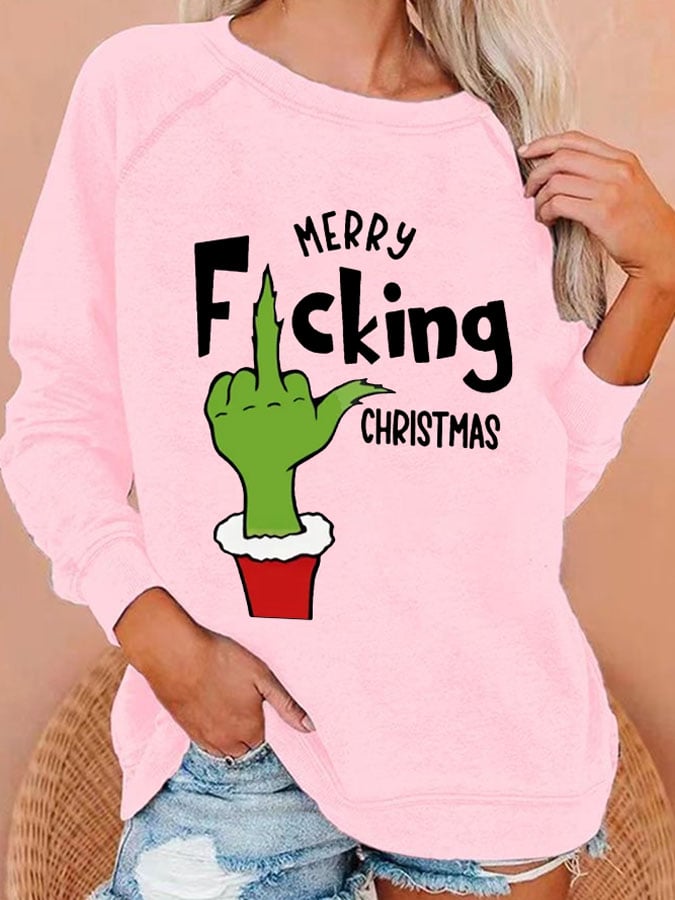 Women's Merry F*cking Christmas Print Casual Sweatshirt
